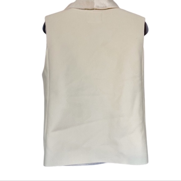 Vintage Lauren Ralph Lauren Vegan Suede Vest Petite S Cream Faux Fur Collar - Picture 6 of 11